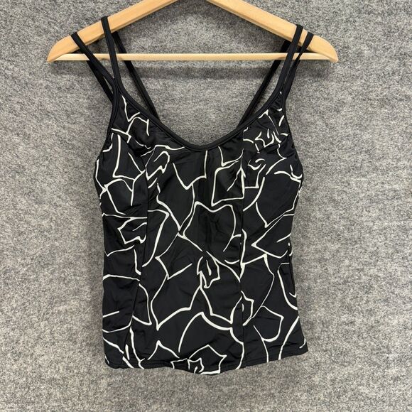 Miraclesuit Tankini Top Women M Medium Black Geometric V-Neck Sleeveless Swim - Picture 1 of 4
